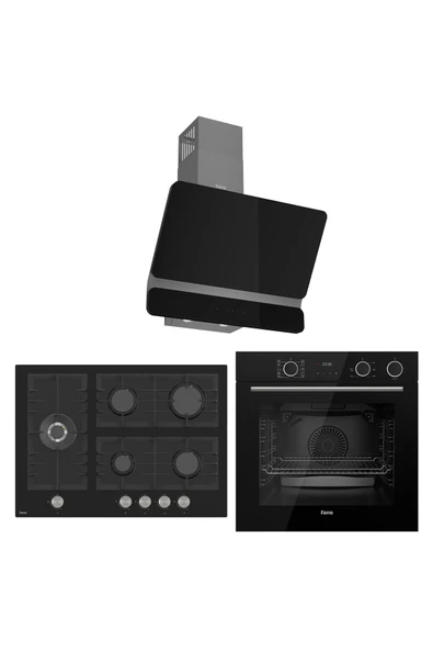 Ferre STEAMART BL MODÜLER SERİSİ SİYAH CAM ANKASTRE SET (D080+BL135+XE64CS) ürün görseli 1