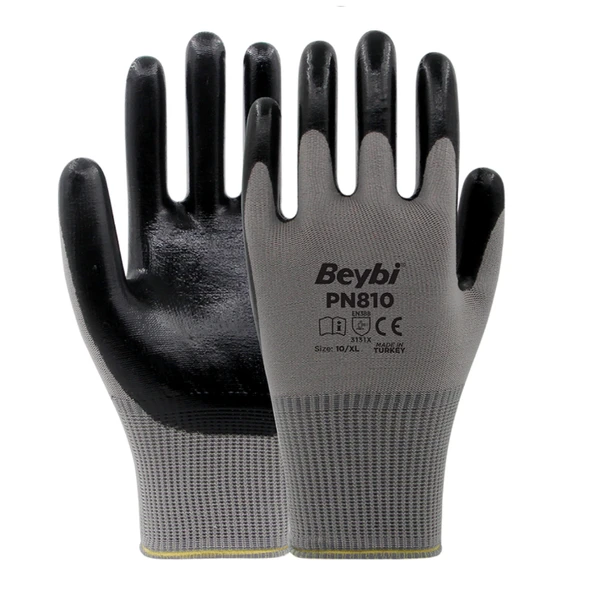 Beybi PN810 Nitril Eldiven Kalın Kaplama Siyah 10 No ürün görseli 1