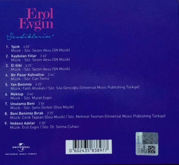 EROL EVGİN - SEVDİKLERİM (AKUSTİK) (CD) - Resim 2
