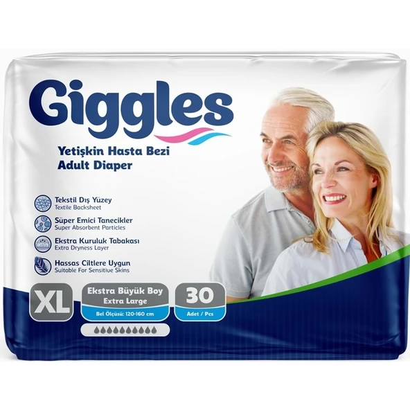 Giggles Yetişkin Bezi Bel Bantlı Tekstil Yüzey Ekstra Büyük (XL) 30 Adet Tekli Pk ürün görseli 1