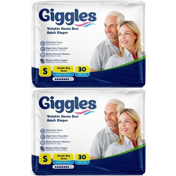 Giggles Yetişkin Bezi Bel Bantlı Tekstil Yüzey Küçük - Small (S) 60 Adet (2PK*30) ürün görseli 1