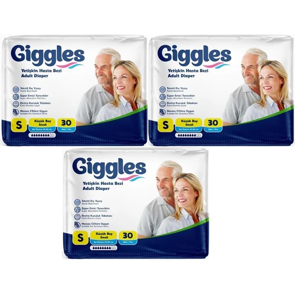 Giggles Yetişkin Bezi Bel Bantlı Tekstil Yüzey Küçük - Small (S) 90 Adet (3PK*30) ürün görseli 1