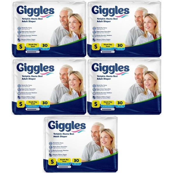 Giggles Yetişkin Bezi Bel Bantlı Tekstil Yüzey Küçük - Small (S) 150 Adet (5PK*30) ürün görseli 1