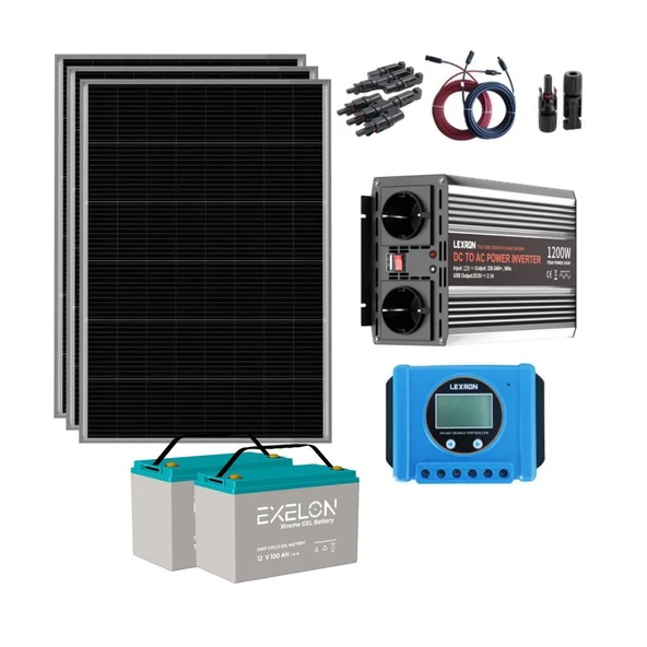 Mini Buzdolabı Paketi (PAKET 3) 1200W İnverter 3x250Wp Half Cut PERC Mono Panel 2x100Ah Jel Akü ürün görseli 1