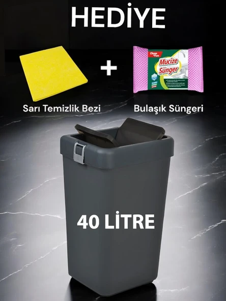 Technow Motek COB-412B 40 Litre Kilitli Hassas Kapaklı Çöp Kutusu Kovası + Temizlik Seti ürün görseli 1