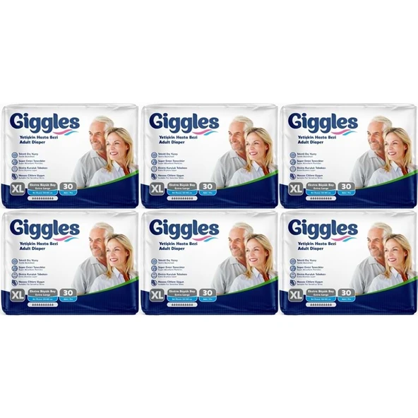 Giggles Yetişkin Bezi Bel Bantlı Tekstil Yüzey Ekstra Büyük (XL) 180 Adet (6PK*30) ürün görseli 1