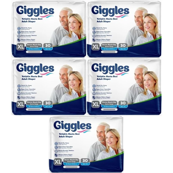Giggles Yetişkin Bezi Bel Bantlı Tekstil Yüzey Ekstra Büyük (XL) 150 Adet (5PK*30) ürün görseli 1