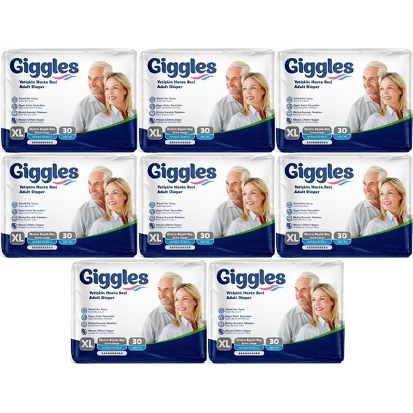 Giggles Yetişkin Bezi Bel Bantlı Tekstil Yüzey Ekstra Büyük (XL) 240 Adet (8PK*30) ürün görseli 1