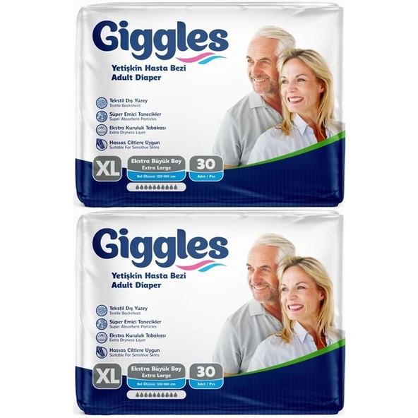 Giggles Yetişkin Bezi Bel Bantlı Tekstil Yüzey Ekstra Büyük (XL) 60 Adet (2PK*30) ürün görseli 1
