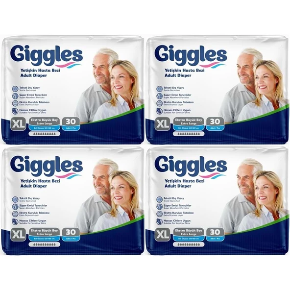 Giggles Yetişkin Bezi Bel Bantlı Tekstil Yüzey Ekstra Büyük (XL) 120 Adet (4PK*30) ürün görseli 1