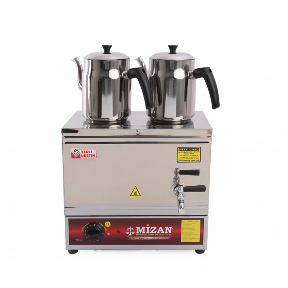 Mizan Çift Demlikli Pleytsiz Elektrikli Çay Kazanı 20 Lt.+2 Adet DEMLİK HEDİYELİ-Çay Ocağı MC216 ürün görseli 1