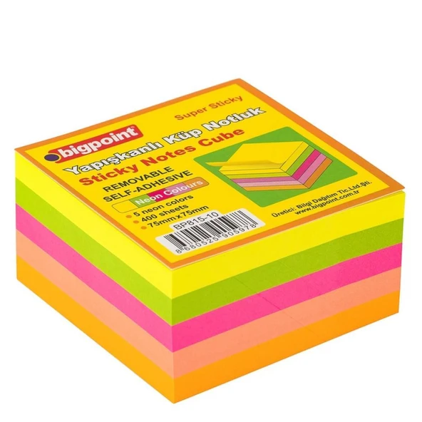 BIGPOINT YAP.KAGIT 75x75 NEON 5 RENK 400YP(815-10) ürün görseli 1