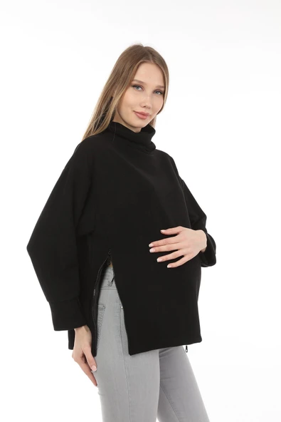 Luvmabelly MYRA4280 Fermuarlı Hamile Sweatshirt -Siyah ürün görseli 1