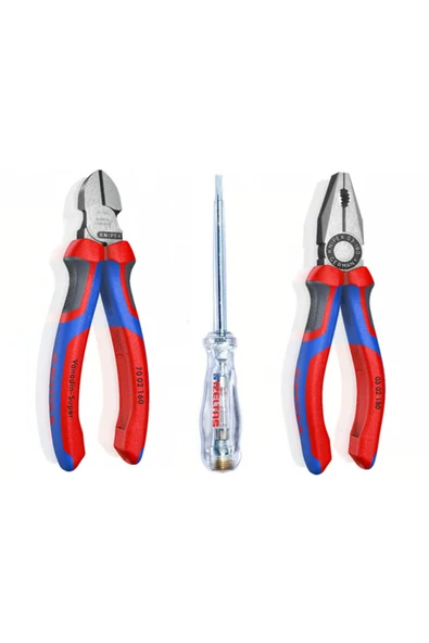 Knipex 3 Parça Usta Set 180 Mm Pense 160 Mm Yan Keski Izeltaş 190mm Kontrol Kalemi Madeingermany ürün görseli 1