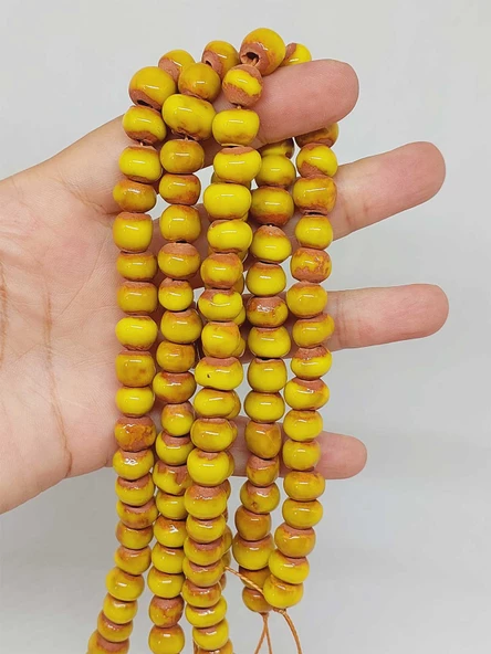 Sarı Renk Sırlı Seramik Boncuk Dizi 8-9mm/30cm (54286) ürün görseli 1