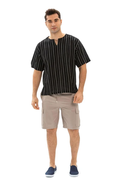 Gabardin Lastikli Erkek Şort Vizon Vzn - Resim 6