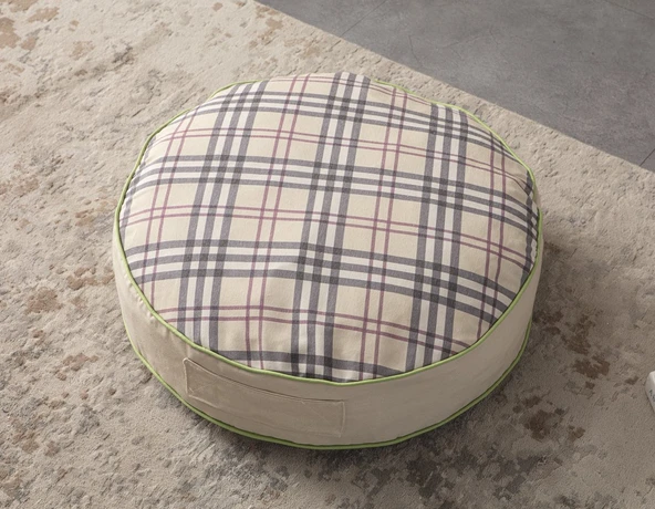 Dekoratif Ekoseli Yer Minderi Yuvarlak Taşınabilir Puf 60 x 60 cm ürün görseli 1