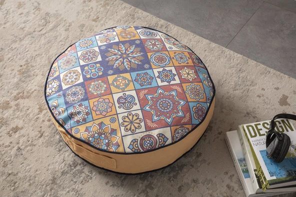 Dekoratif Yuvarlak Yer Minderi Puf Koltuk 60 x 60 cm Taşınabilir ürün görseli 1