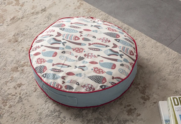 Balık Desenli Dekoratif Taşınabilir Yer Minderi Puf 60x60cm ürün görseli 1
