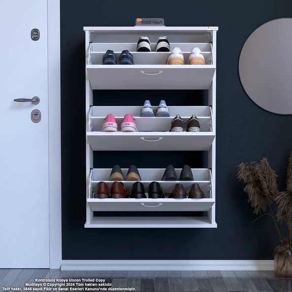 Modilayn VARBİ Asma Antre 72 x 115 x 26 cm’lik 3 Düşer Kapak 6 Göz Bölmeli Ayakkabılık ürün görseli 1