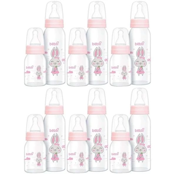 Bebsi Cam Biberon Seti Pembe (250ML+125ML) (6 Lı Set) ürün görseli 1
