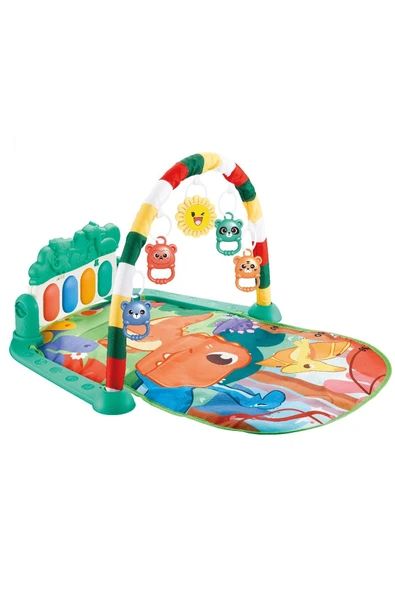 BabyLondy  BabyLondy Dinozorlu Güneşli Piyanolu Bebek Oyun Halısı Eğitici Oyuncak Mavi ürün görseli 1