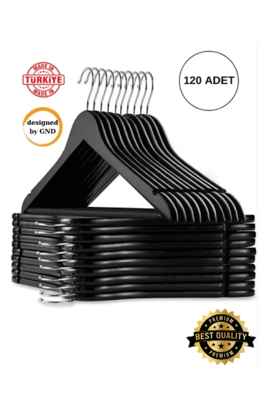 BabyLondy  BabyLondy 120 Adet Ahşap Görünümlü Plastik A Kalite Siyah Elbise Askı ürün görseli 1