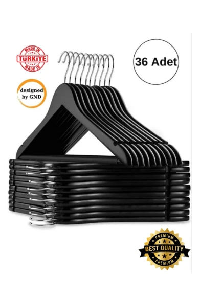 BabyLondy  BabyLondy 36 Adet Ahşap Görünümlü Plastik A Kalite Siyah Elbise Askı ürün görseli 1
