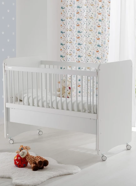 Babywhen Tekerlekli Kademeli Anne Yanı Bebek Beşik - Bebek Yatağı - Park Yatak - Beyaz - 60x120 Cm - Bw1065 ürün görseli 1