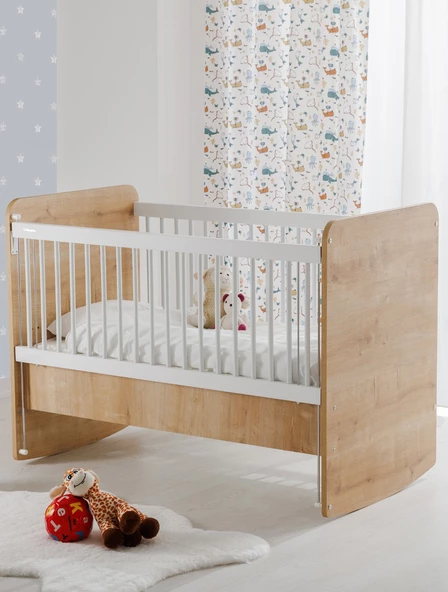 Babywhen Bw1076 - Pratik Sallanır Anne Yanı Kademeli Bebek Beşik Ahşap 60x120 ürün görseli 1
