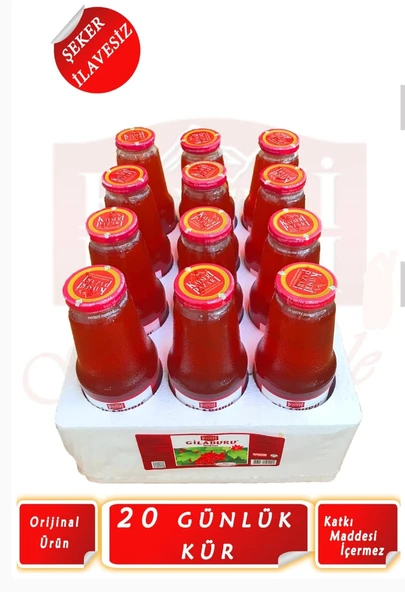 Kayseri Pazarı Gilaburu Suyu Nektarı 20 Gün Kullanım 1000 ml 12 Adet Cam Şişe Şeker Ilavesiz ürün görseli 1