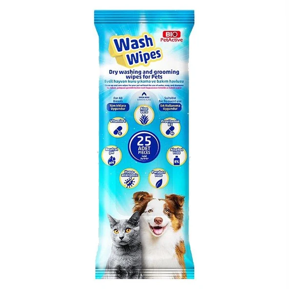 Bio Pet Active Kedi Köpek Temizlemek İçin Islak Mendil 25 Adet ürün görseli 1