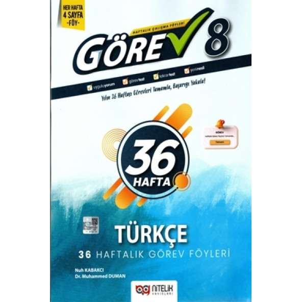 Nitelik Yayınları 8. Sınıf Görev Türkçe Haftalık Çalışma Föyleri ürün görseli 1
