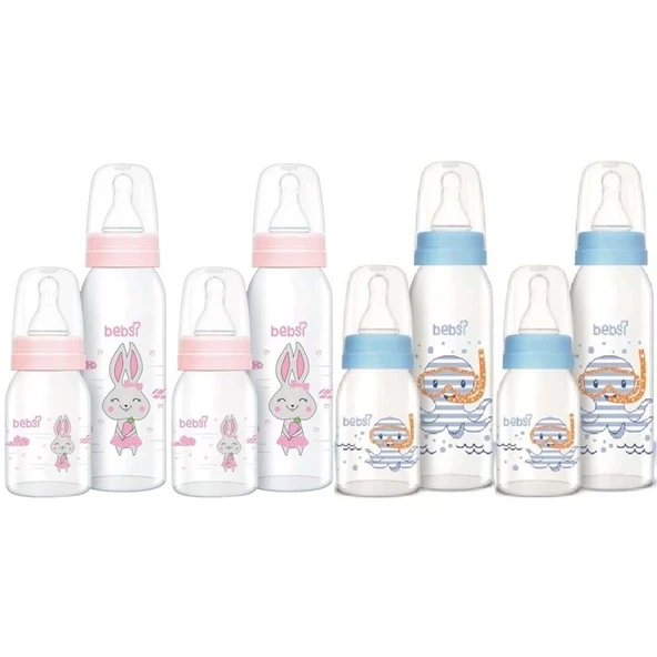Bebsi Cam Biberon Seti (Mavi - Pembe) (250ML+125ML) (Karma 4 Lü Set) ürün görseli 1