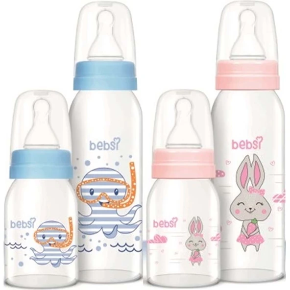 Bebsi Cam Biberon Seti (Mavi - Pembe) (250ML+125ML) (Karma 2 Li Set) ürün görseli 1