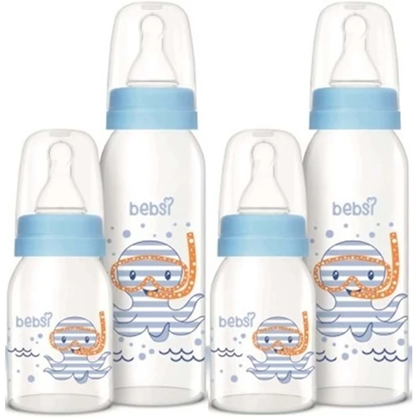 Bebsi Cam Biberon Seti Mavi (250ML+125ML) (2 Li Set) ürün görseli 1