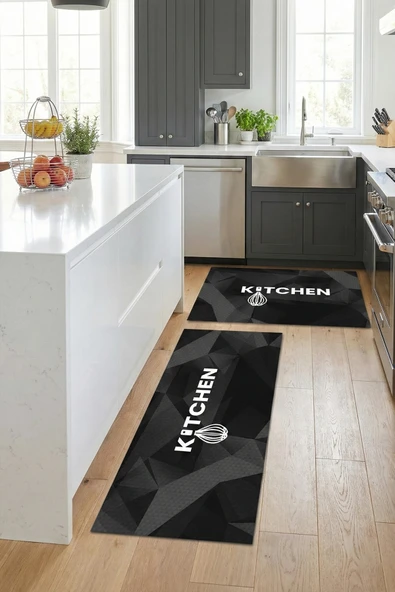 Valerine Life Mutfak Yolluğu Halısı Siyah Kitchen Tezgah Önü Paspası İkili Kilim Takımı Döküntülere Estetik Çözüm Matı ürün görseli 1