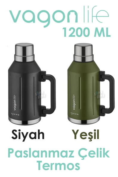 Vagonlife 1.2 Litre Bardaklı Kullanım Kulplu Paslanmaz Çelik Termos-FFVGN1004-1200ML ürün görseli 1