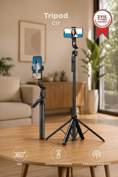 Tripod Çok Amaçlı 1.6M Kamera Telefon Tutucu C17 Siyah ürün görseli 1