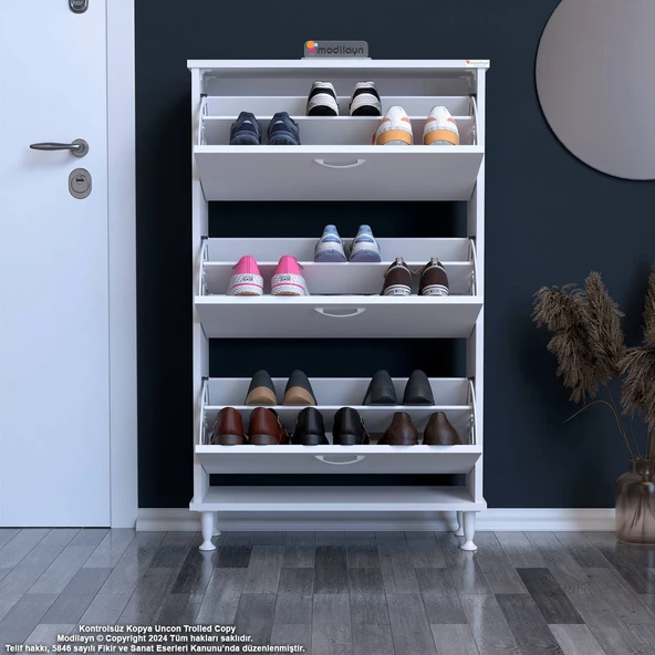 Modilayn VARBİ Kapı Önü 72x127 x26 cm’ lik 3 Düşer Kapak 6 Göz Raf Bölmeli Ayakkabılık ürün görseli 1