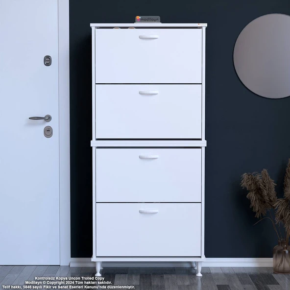 Modilayn UMAY' 2 Li Antre Hol 72 x 168 x 25, 5 cm’ lik 4 Düşer Kapak 8 Göz Bölmeli Ayakkabılık ürün görseli 1