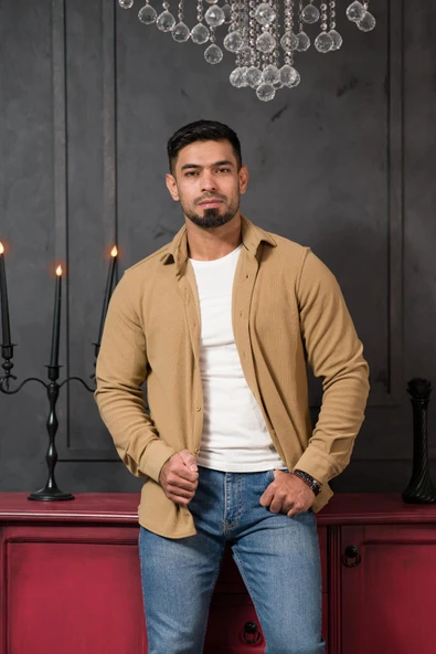 Likralı Fitilli Pamuklu Kışlık Kumaş Regular Fit Gömlek ürün görseli 1