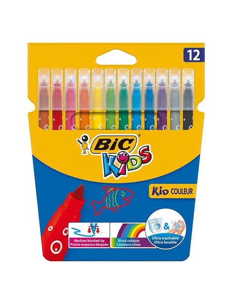Bic Kids Keçeli Boya Kalemi Ultra Yıkanabilir 12li ürün görseli 1