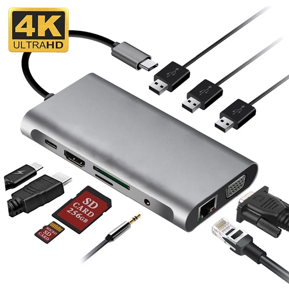 Valkyrie 10 in 1 USB 3.0 HDMI 4K SD Macbook Type-C Hub Çevirici Çoklayıcı ürün görseli 1