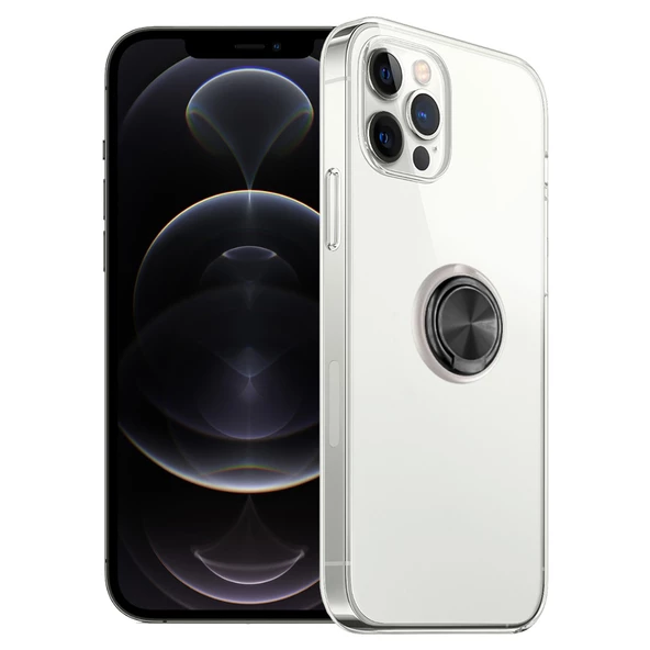 FitCase iPhone 12 Pro Max Kılıf Gross Ring Şeffaf Arka Kapak - Resim 3