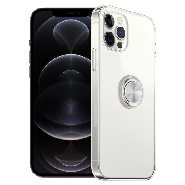 FitCase iPhone 12 Pro Max Kılıf Gross Ring Şeffaf Arka Kapak - Resim 4