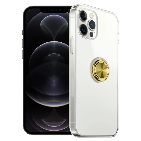 FitCase iPhone 12 Pro Max Kılıf Gross Ring Şeffaf Arka Kapak - Resim 2