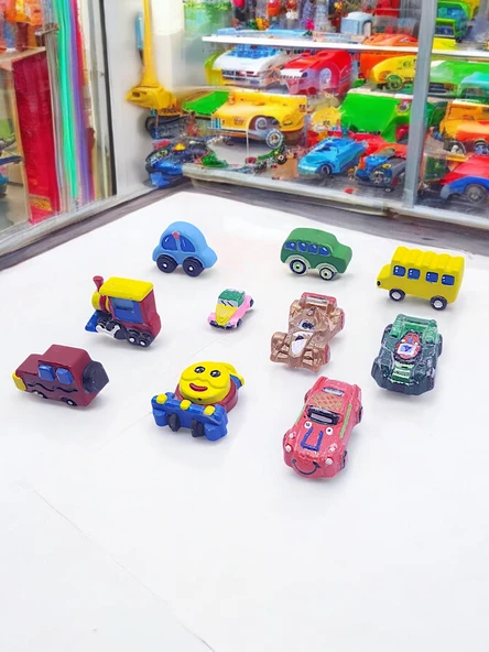 sharp&art  Taş Boyama Çocuk Etkinliği, 10'lu Xxl Arabalar ,boya ve fırça seti ile ürün görseli 1