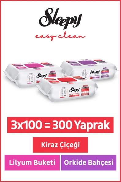Sleepy Easy Clean Lilyum+ Orkide+ Kiraz Çiçeği Yüzey Temizlik Havlusu Mendili 3x100 (300 Yaprak) ürün görseli 1