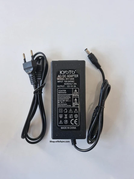 Nif Bilişim KYOTO KY-1205 12 Volt 5 Amper Plastik Kasa Adaptör ürün görseli 1